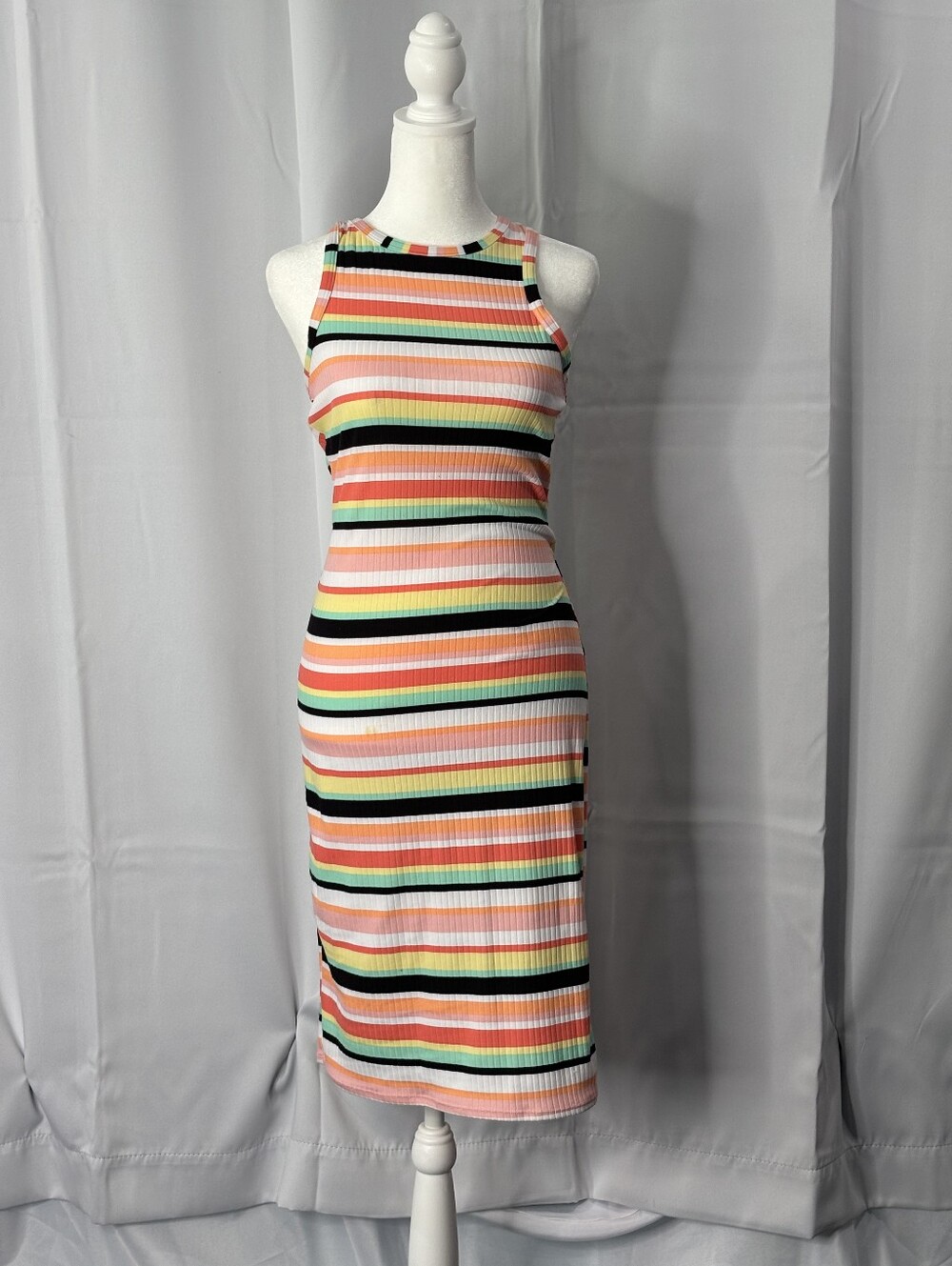 No Boundaries Women’s S 3-5 Multicolor Striped Ribbed Midi Tank Dress
